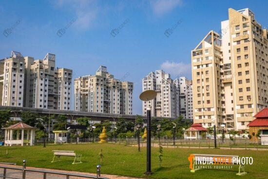 City residential buildings with community park at Kolkata