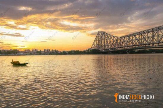 Historic Howrah bridge Kolkata at sunset