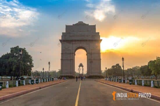 India Gate war memorial on Rajpath road Delhi at sunrise
