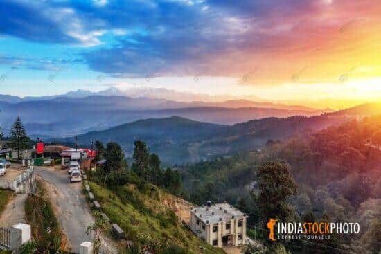 Himalayan mountain range at sunrise at scenic hill station Kausani Uttarakhand