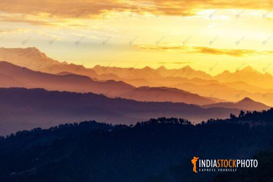 Himalayan mountain range at sunrise at Kausani Uttarakhand
