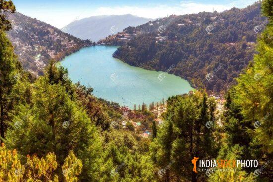 Aerial view of Nainital lake with scenic landscape at Uttarakhand