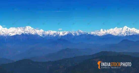 Himalaya Kumaon range with snow peaks in panoramic view as seen from Binsar
