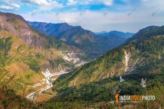 Scenic mountain river valley at Munsiyari Uttarakhand