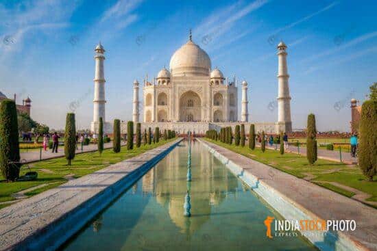 Taj Mahal white marble mausoleum at Agra India