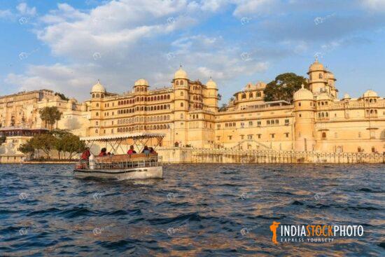 Udaipur City Palace as seen from lake Pichola at Rajasthan