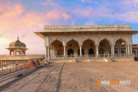 Agra Fort Diwan-i-Khas with Musamman Burj dome at sunset