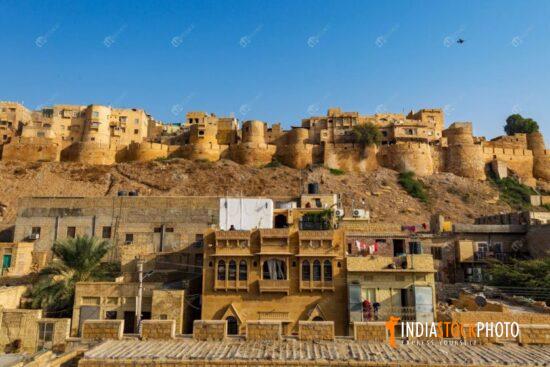 Golden Fort Jaisalmer with cityscape made of yellow limestone