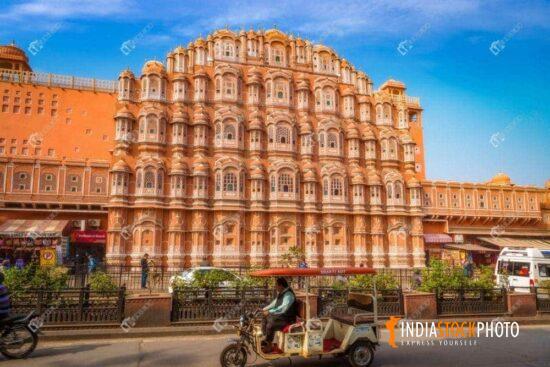 Hawa Mahal medieval palace at Jaipur with view of city road
