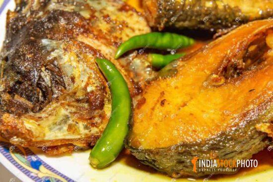 Fried Hilsa Fish cuisine served as side dish with rice