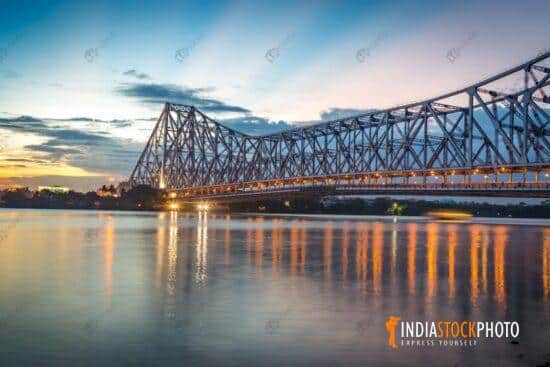Howrah bridge Kolkata on river Ganges at dusk
