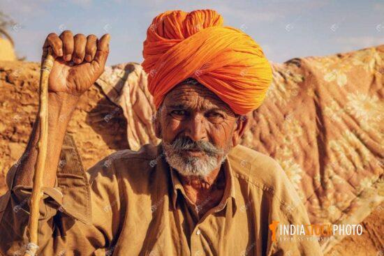 Rajasthani aged man at rural village at Jaisalmer Rajasthan