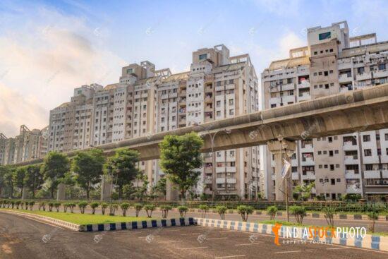 Residential buildings with under construction flyover at Kolkata
