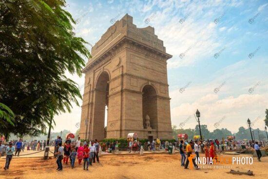 Tourists at India Gate historic war memorial at New Delhi