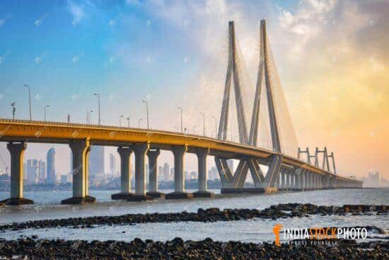 Bandra Worli sea link bridge at Maharashtra at sunset