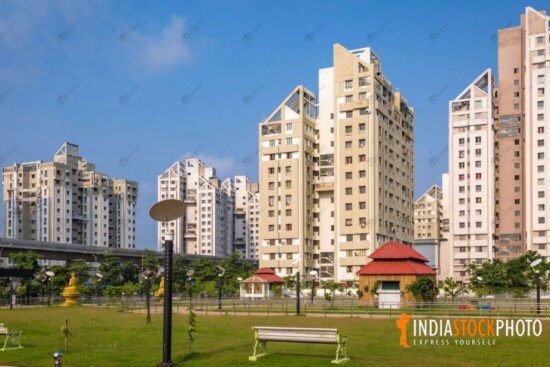 City residential building apartments with community park at Kolkata
