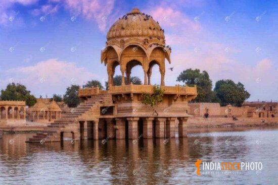 Gadisar Lake ancient temple ruins at Jaisalmer Rajasthan
