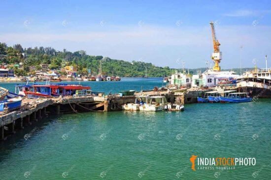 Port Blair port with shipping vessels at Andaman