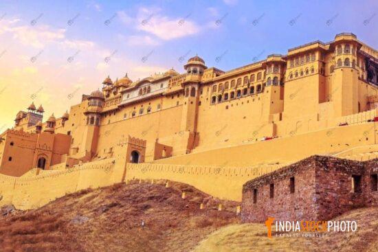 Historic Amer Fort medieval architecture at Jaipur Rajasthan at sunset