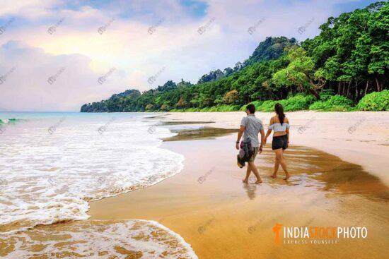 Honeymoon couple at Havelock island sea beach at Andaman
