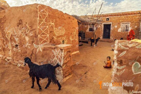 Rajasthan village house courtyard near Thar desert Jaisalmer