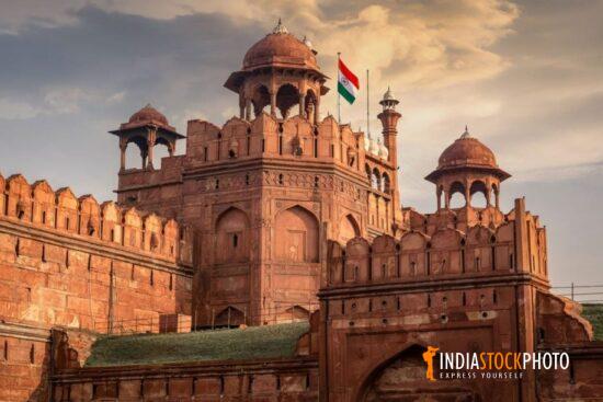 Red Fort Delhi exterior architecture at sunset