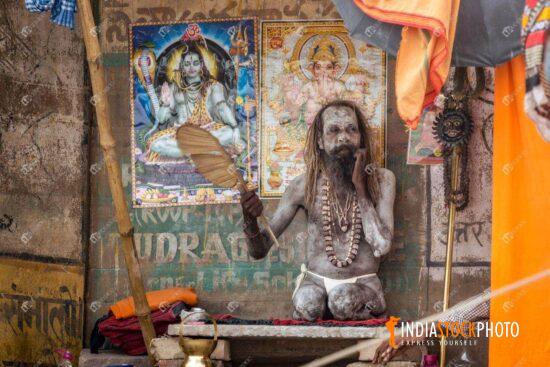 Indian sadhu smeared with bone ash at Varanasi