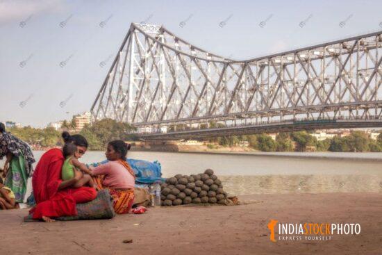 Street dwellers at the Ganges riverbank near Howrah bridge Kolkata