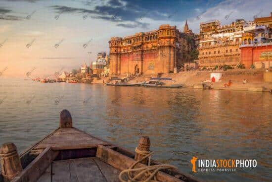 Varanasi Ganges boat ride with ancient architecture at sunset