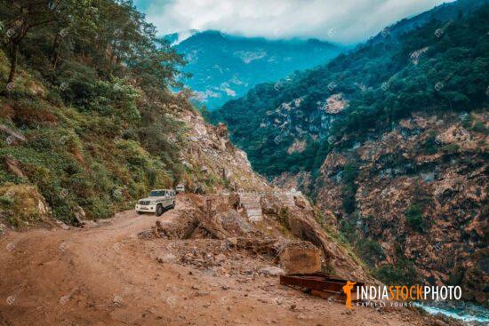 Dangerous mountain road at North Sikkim