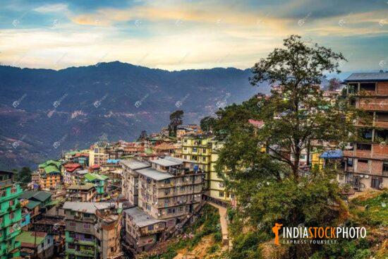 Gangtok city Sikkim at sunset aerial view
