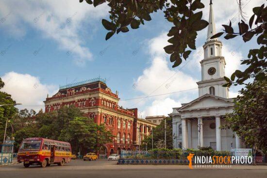 Ancient city architecture with early morning city traffic at Kolkata