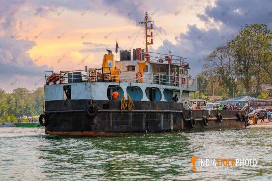 Shipping vessel with tourists at Neil Island at Andaman India