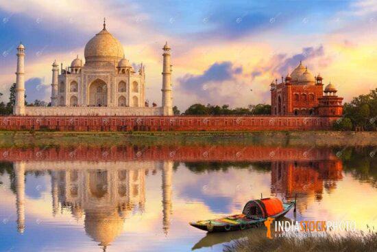 Taj Mahal Agra scenic sunset view from Mehtab Bagh