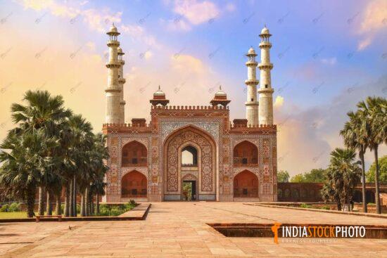 Akbar Tomb medieval stone gateway made of red sandstone and marble