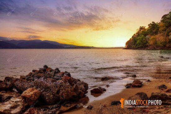 Scenic sunset at Chidiya Tapu sea beach near Port Blair Andaman