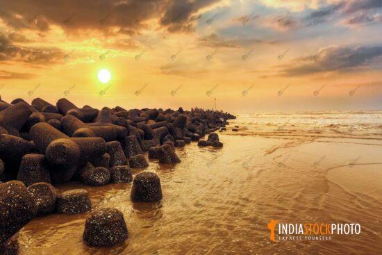 Indian beach sunrise at Digha with moody sky