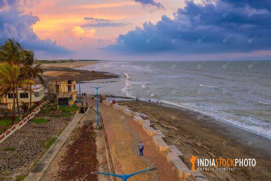 Indian beach sunset panoramic aerial view shot at Digha