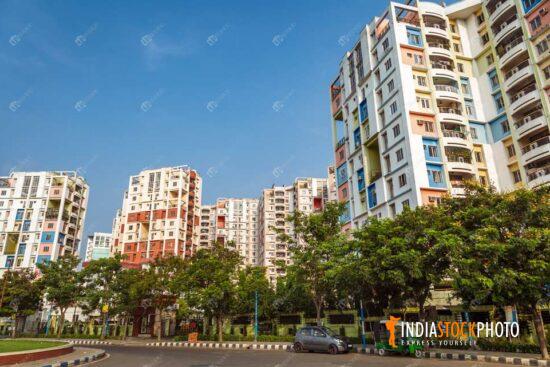 City residential building apartments with road at Kolkata