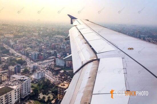 Aerial view of Indian cityscape as seen from an airplane