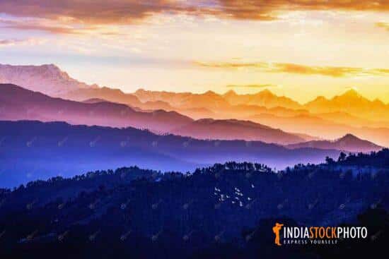 Garhwal Himalaya range at sunrise at Kausani Uttarakhand