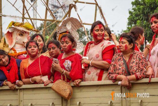 Bengali married women at Durga Puja immersion ceremony at Kolkata