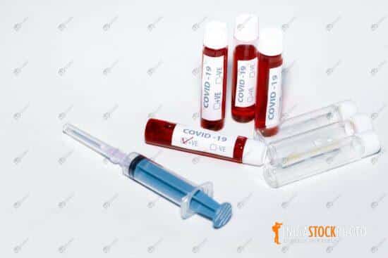 Injection syringe with blood sample vials of patients