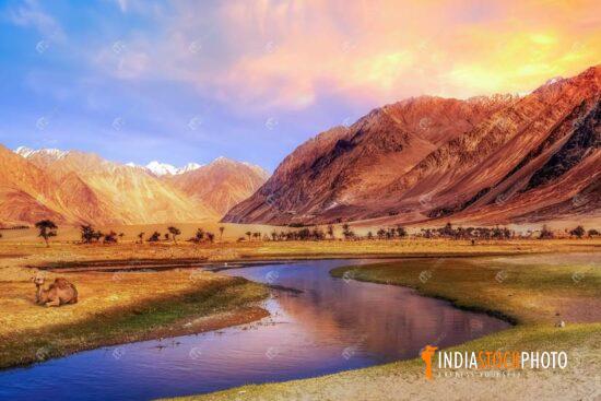 Sunrise at Nubra valley Ladakh India with scenic landscape