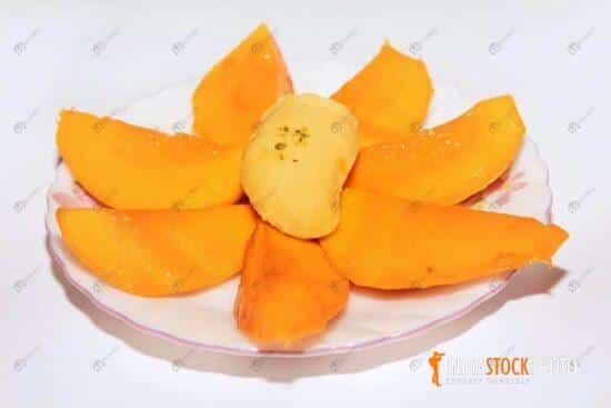 Mango fruit slices with sweet served as dessert