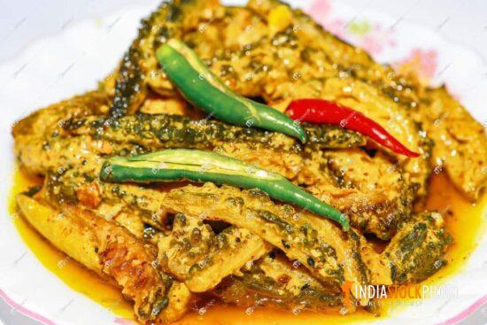 Spicy Indian vegetable food dish in macro view