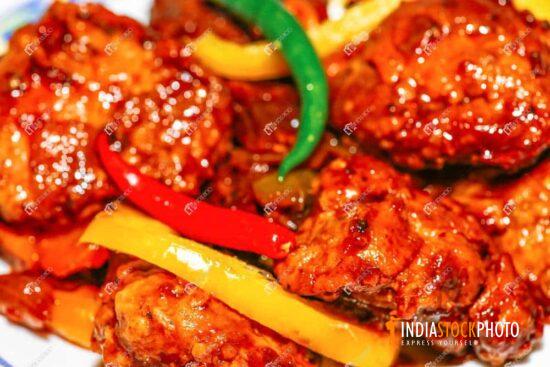 Spicy deep fried chicken cuisine food in macro view