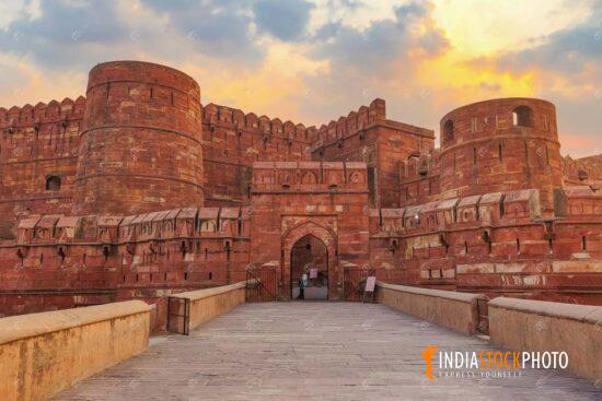 Agra Fort UNESCO World Heritage site at sunrise