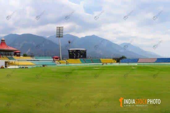 Dharamsala cricket stadium with scenic Himalaya landscape at Himachal