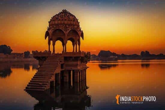 Gadisar lake ancient architecture at Jaisakmer Rajasthan at sunrise